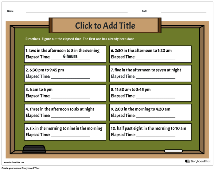 Third grade student completing an elapsed time check-in worksheet using a number line diagram