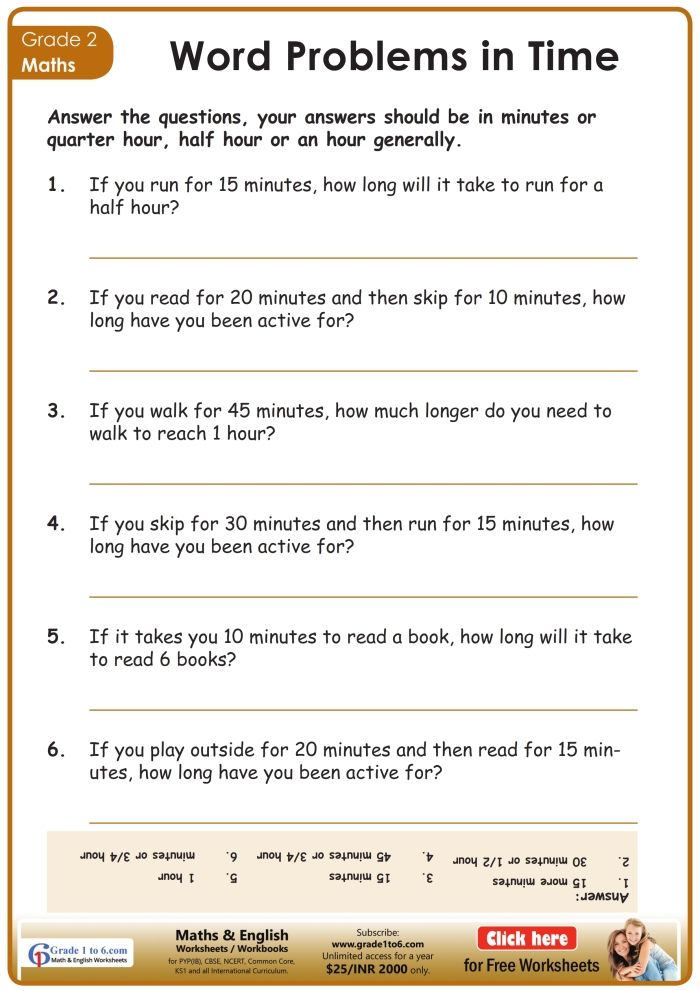 Third grade students solving library-themed elapsed time word problems with clock graphics and decimal time calculations