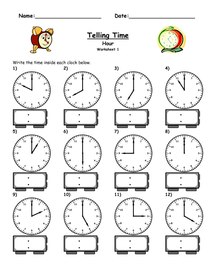 Third grade math worksheet for calculating elapsed time with a clock diagram