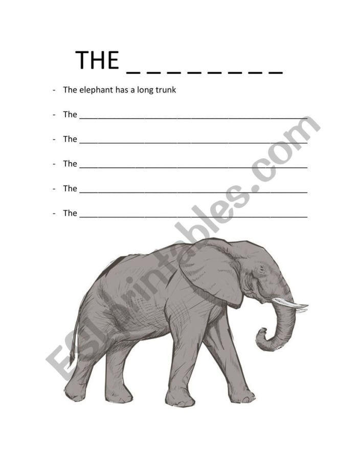 Worksheet featuring activities for "The Elephant's Child" to enhance third graders' reading comprehension