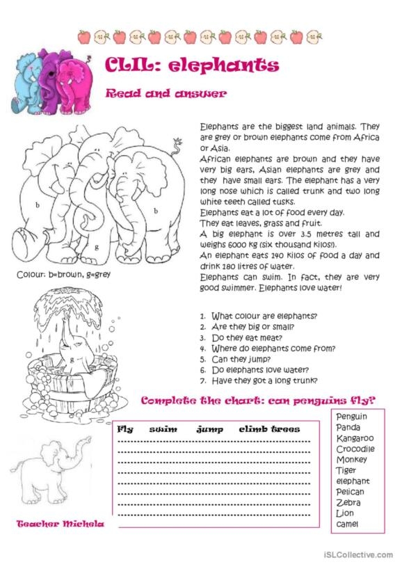 Worksheet activity for third graders on "The Elephant's Child" by Rudyard Kipling