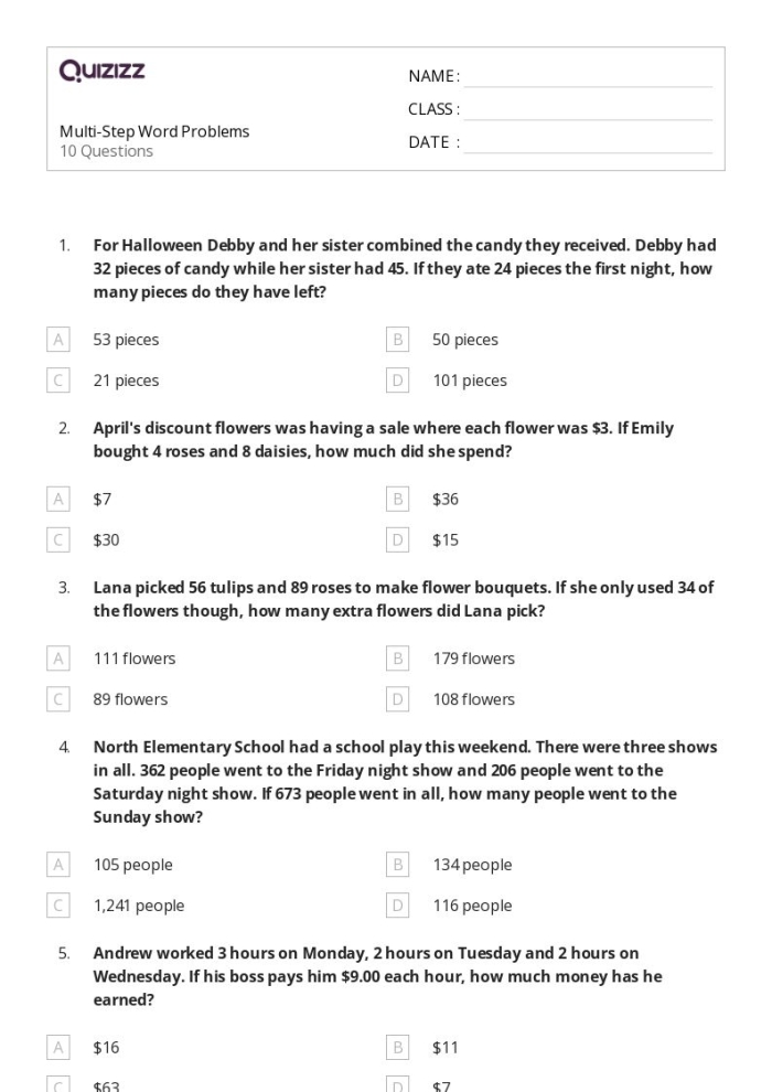 Worksheet featuring multi-step word problems on elevations for third graders