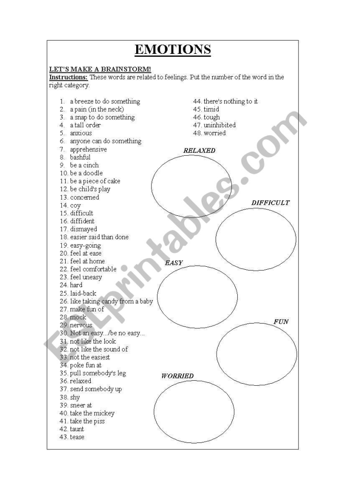 Adjectives to Describe Emotions worksheet for enhancing communication skills Worksheet featuring adjectives to describe emotions for third-grade students