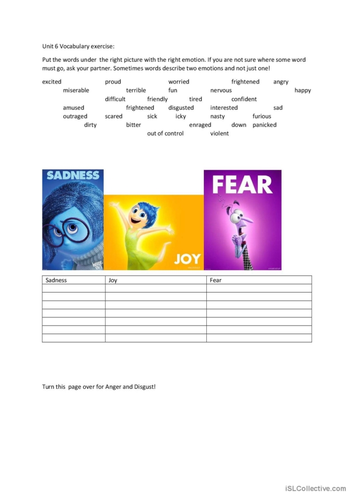 Adjectives to Describe Emotions worksheet for improving communication skills Worksheet featuring adjectives to describe emotions for third graders