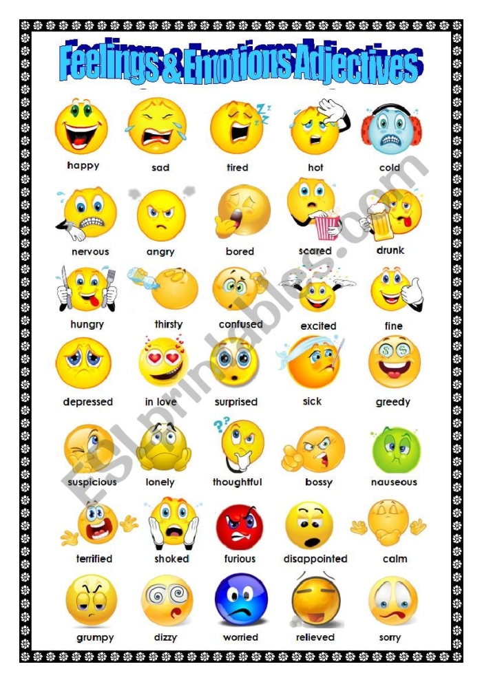 Emotions-themed grammar worksheet for improving social-emotional literacy Adjectives to Describe Emotions worksheet for third graders enhancing communication skills