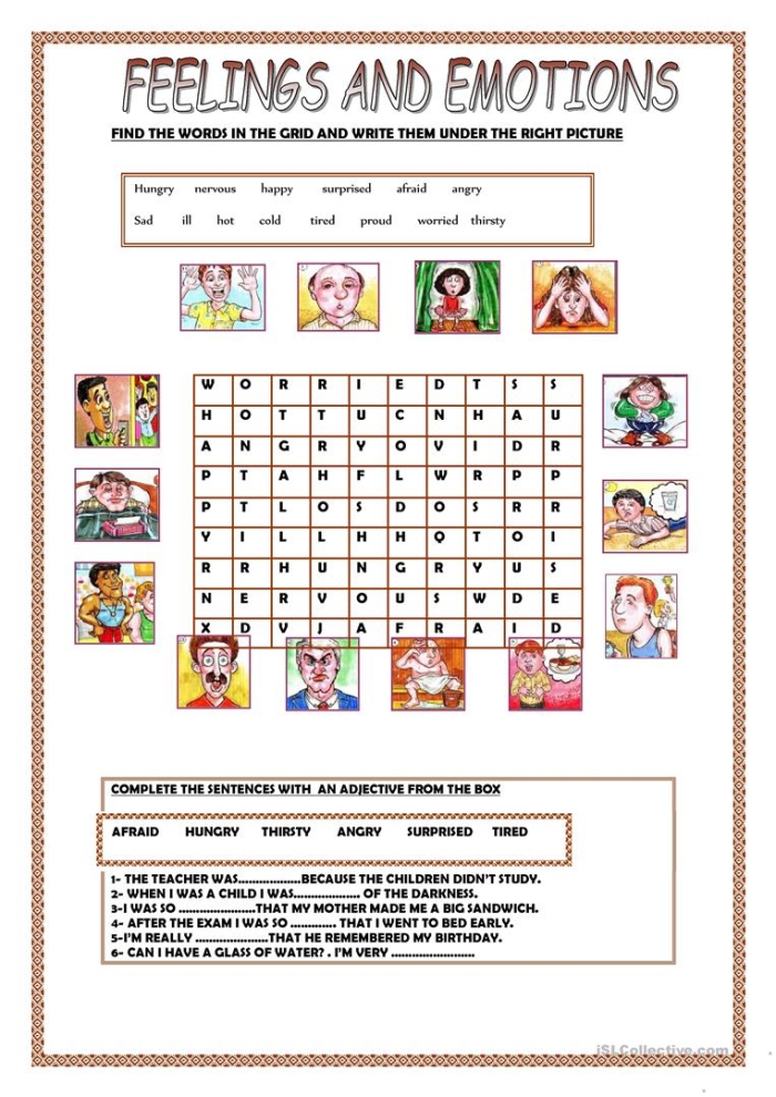 Engaging grammar worksheet to enhance communication and social-emotional skills Worksheet featuring adjectives to describe emotions for third graders