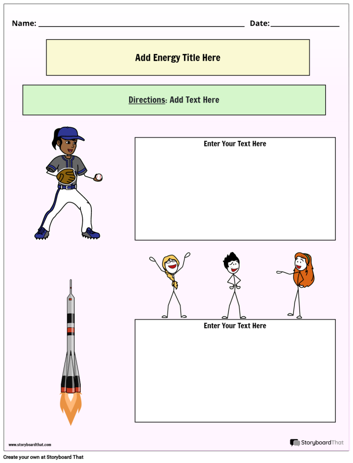 Worksheet for understanding potential and kinetic energy concepts for third graders