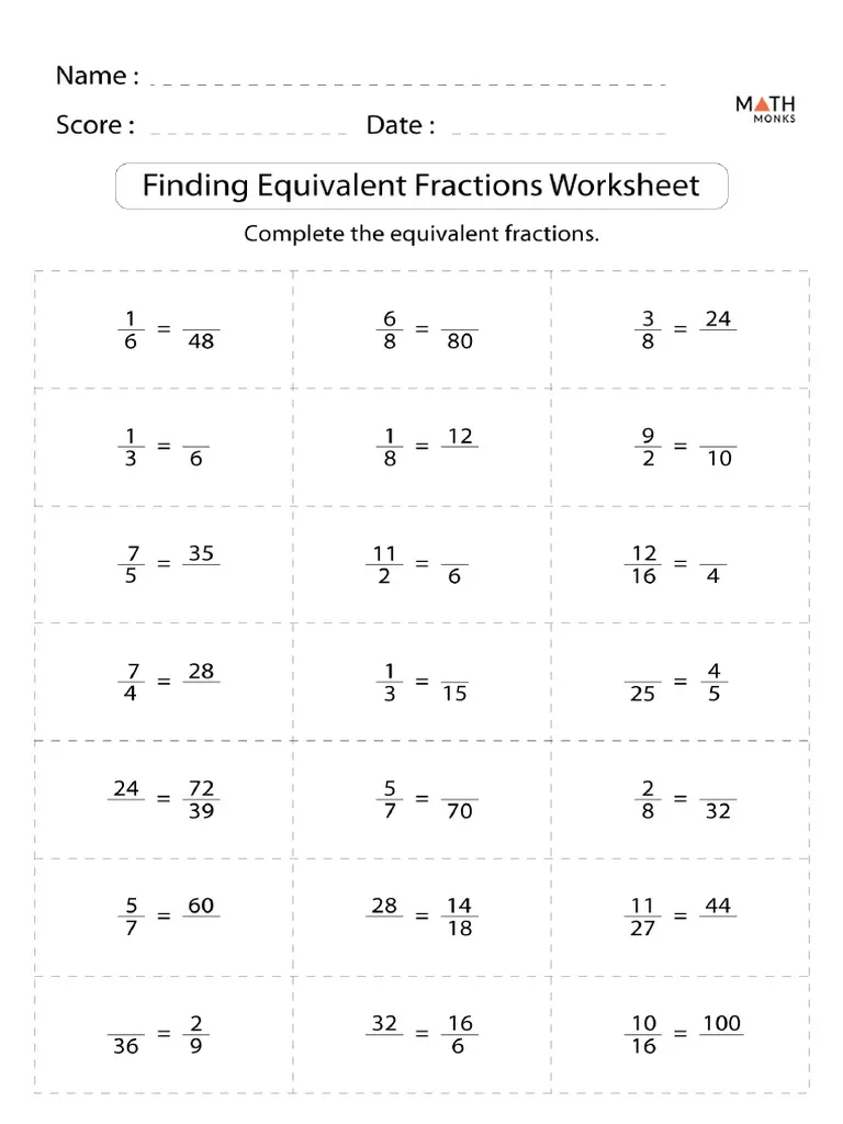 Finding Equivalent Fractions Practice Sheet with Divided Circle Models for Elementary Students Visual guide showing three circle diagrams divided into different sections to demonstrate equivalent fractions for third grade math learners