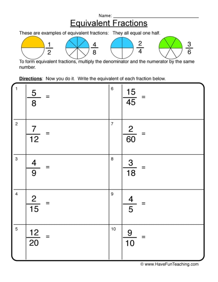 Third grade math worksheet for practicing and identifying equivalent fractions page seventeen