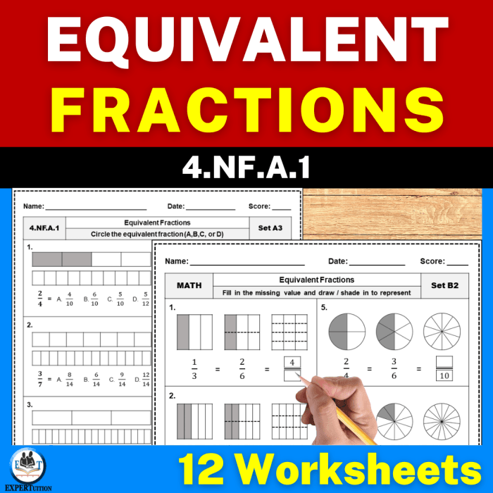 Third-grade math worksheet for practicing equivalent fractions