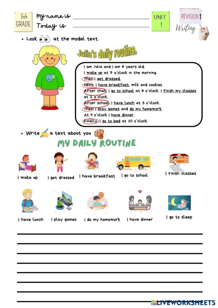 Third grade student practicing writing a grocery list and journal entry for an everyday writing workshop