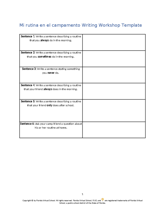 A third-grade student practicing writing everyday notes and lists on a worksheet
