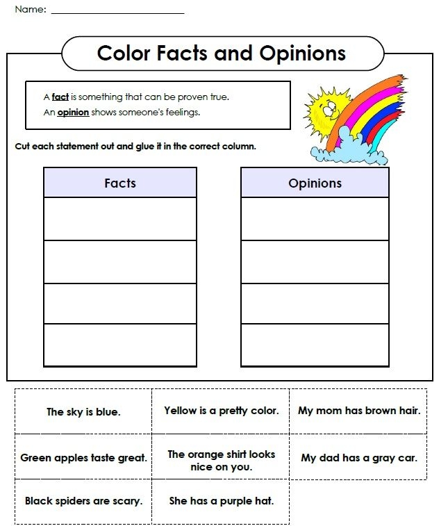 Fact and opinion worksheet designed for third graders to distinguish between facts and opinions