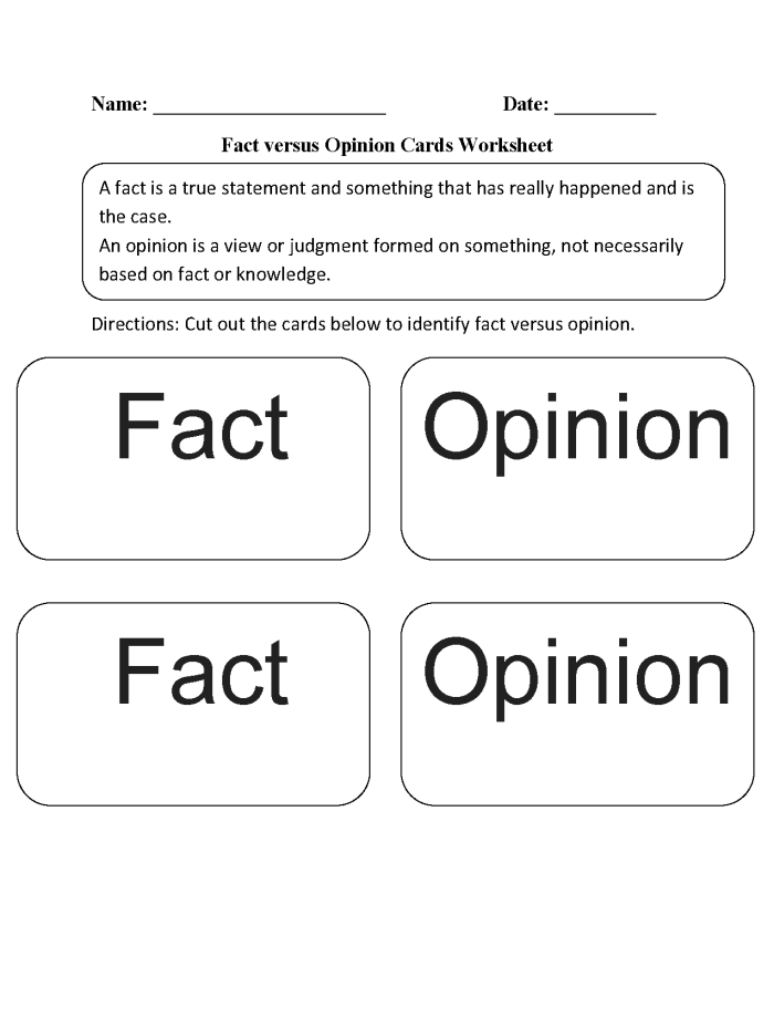 Fact and opinion worksheet for third graders to learn distinguishing facts from opinions