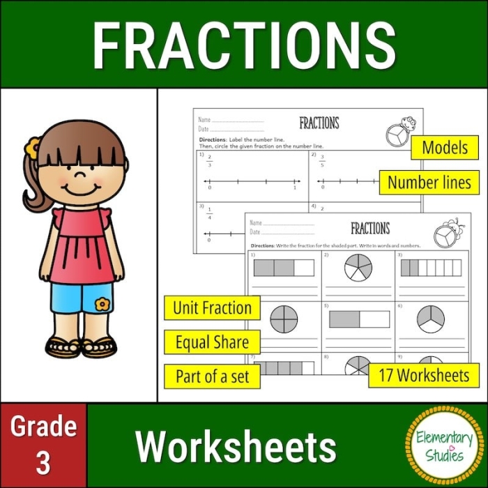 Colorful worksheet featuring farm animals to teach fraction concepts