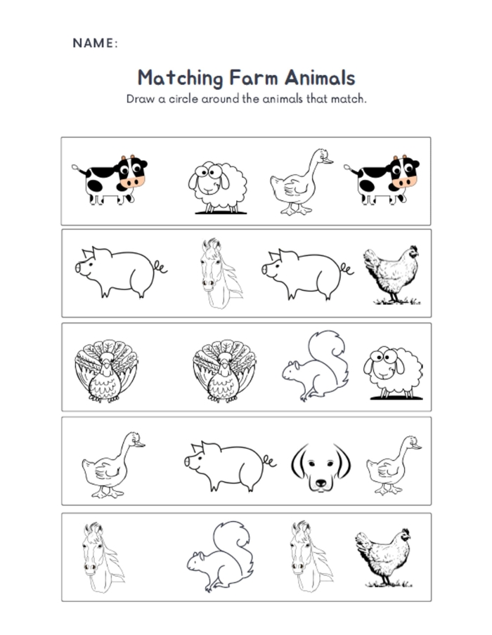 Third grade math worksheet featuring farm animal illustrations to practice fraction fundamentals