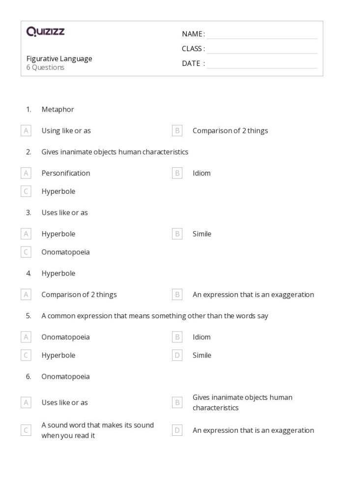 Making Sense of Figurative Language Worksheet 8 Third grade worksheet for identifying figurative language using context clues in sentence examples