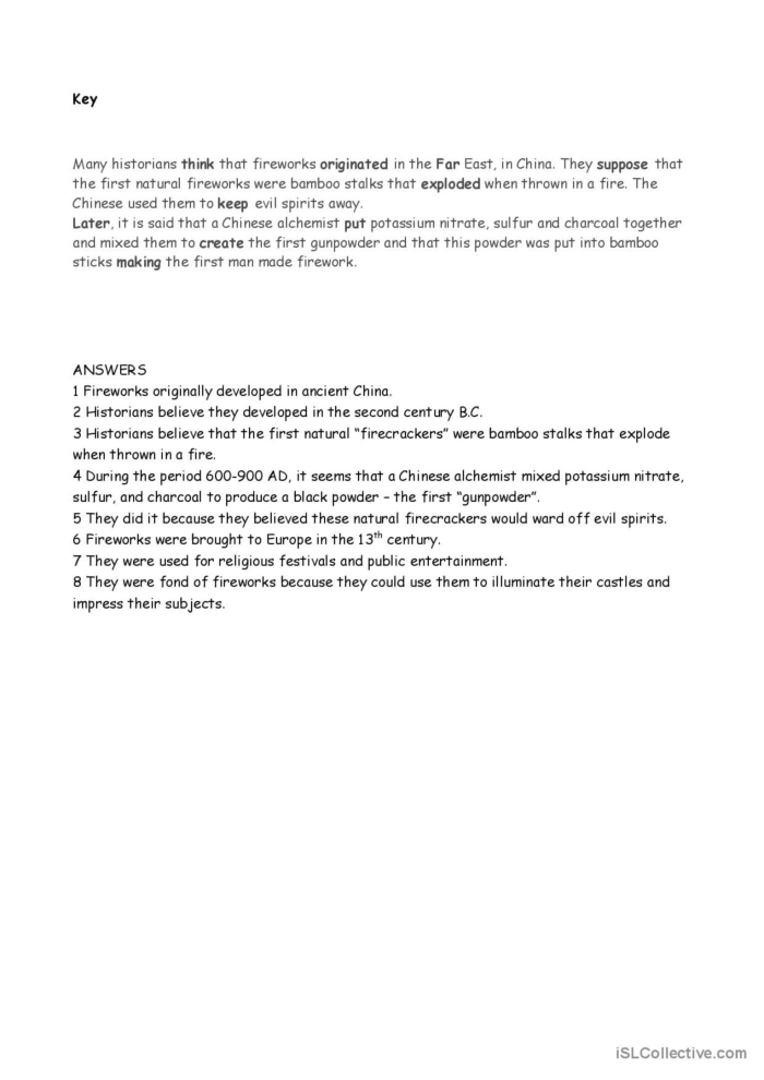 A third grade student reading an educational passage about the origins and history of fireworks