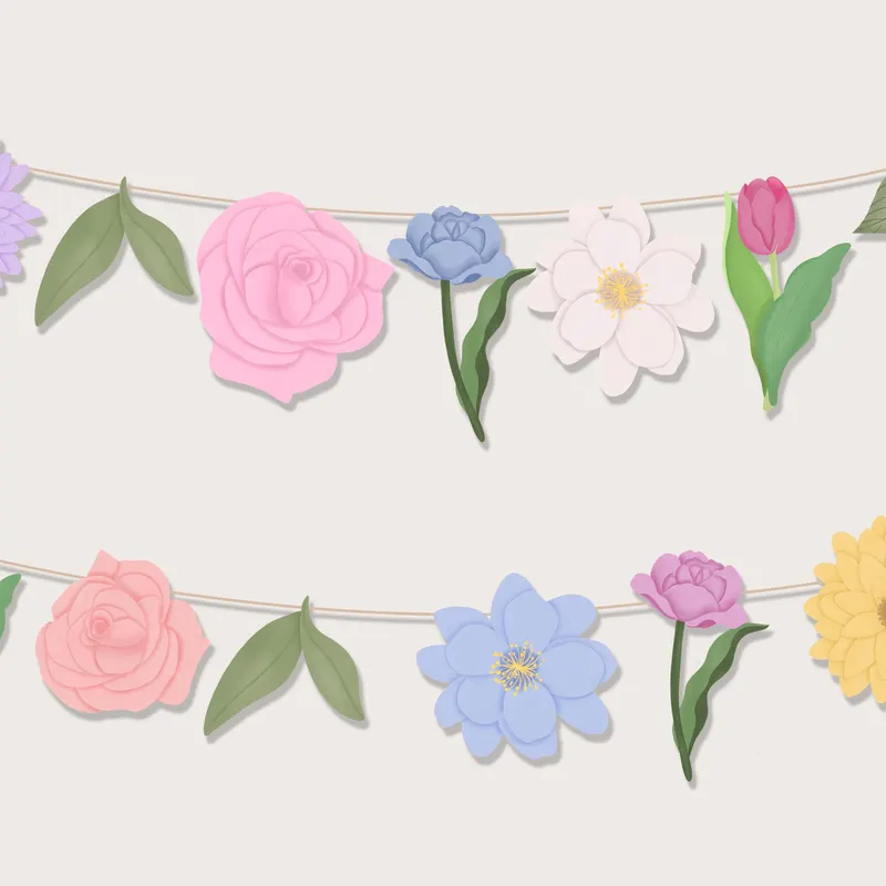 Colorful paper flower garland printable worksheet for third graders