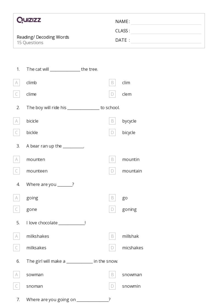 Decoding to Read Fluently Practice Activity for Elementary Readers Third grade students practicing decoding skills by identifying beginning and ending sounds in words on a fluency worksheet