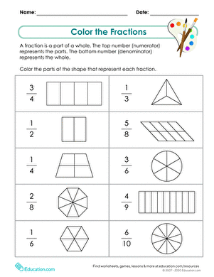 Third grade student completing a fraction of a whole assessment worksheet