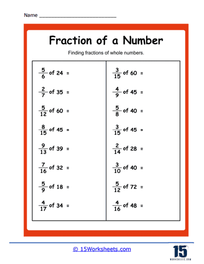 Third grade math worksheet for assessing student understanding of fractions of a whole.