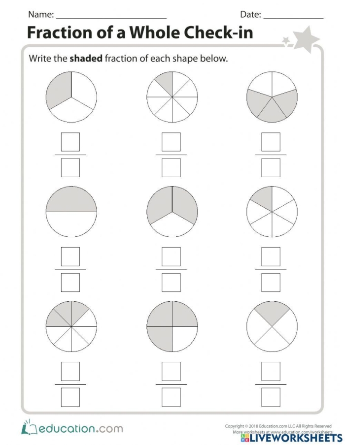 Third grade students completing a fraction of a whole check-in worksheet assessment
