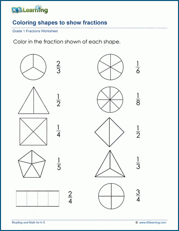 Color the Fractions worksheet for Third Grade