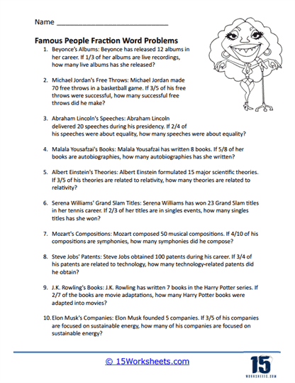 Third grade student solving comparing fractions word problems worksheet number nine