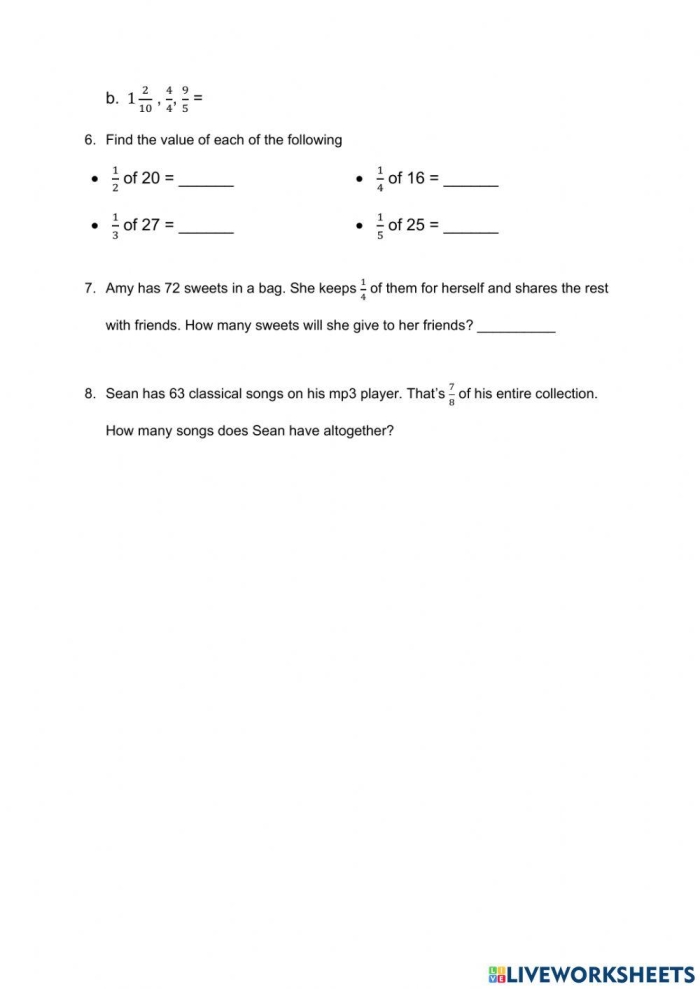 Colorful fraction review worksheet designed for third graders to enhance their skills. Engaging fractions worksheet for third grade students to practice and reinforce their knowledge.