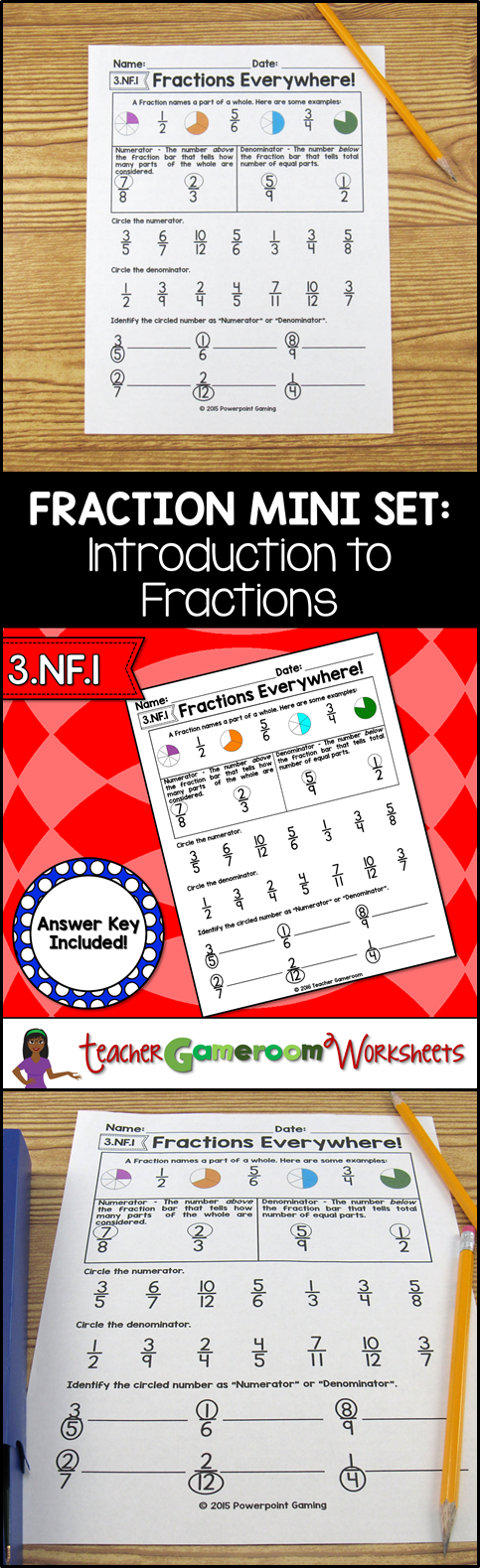 Earth and Space Science worksheet for Third Grade Third graders engaging with an Introduction to Fractions worksheet, practicing writing fractions in both numerical and word forms. Educational worksheet for third grade students introducing basic fraction concepts.