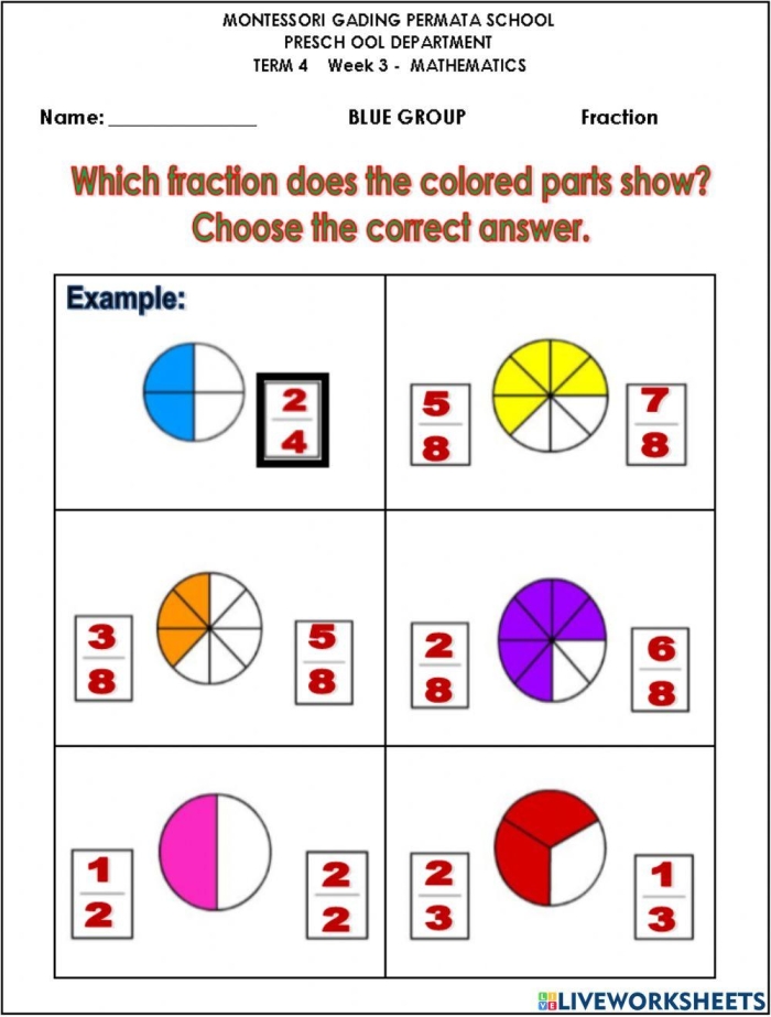Colorful fraction review worksheet designed for third graders to test their skills. Engaging worksheet for mastering fractions in third grade.