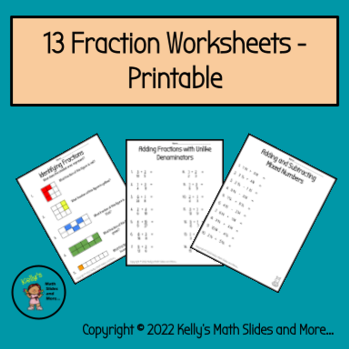 Third grade student completing a colorful fraction review worksheet with visual models