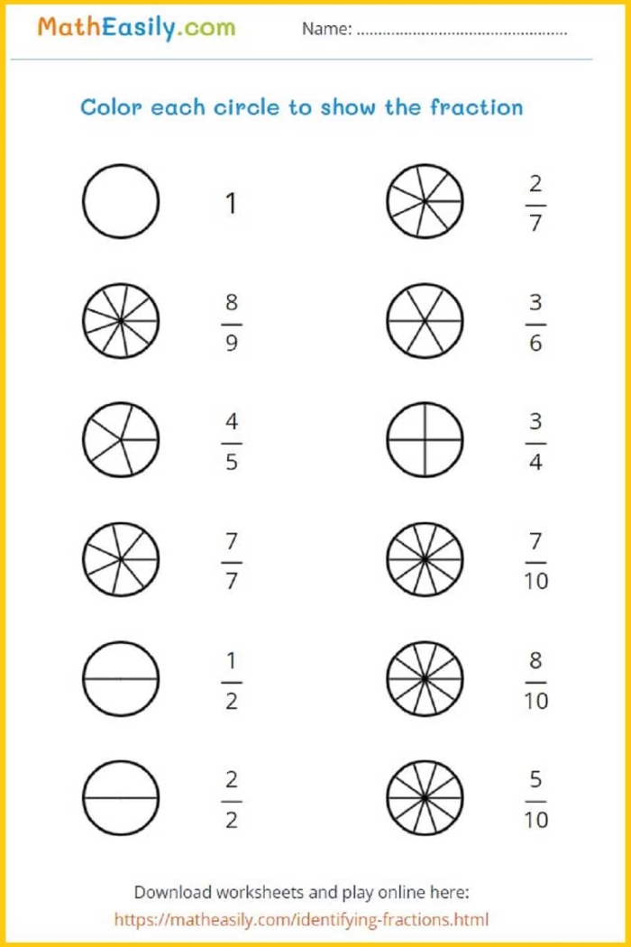 Third grade students using crayons to shade in specific portions of geometric shapes on a Color the Fractions worksheet
