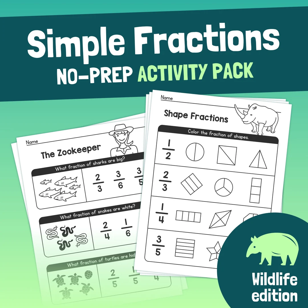 Third grade students completing fraction exercises with shaded shapes and fraction calculations on a practice worksheet