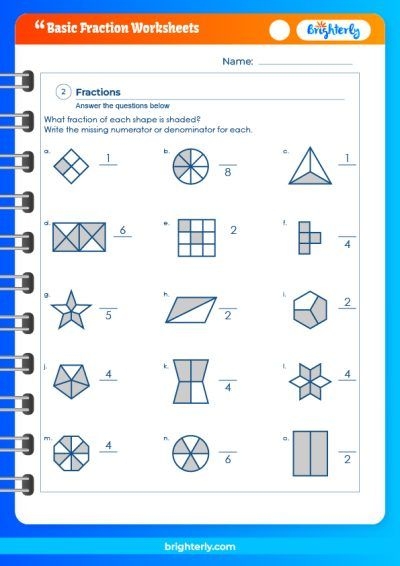 Fraction Basics Worksheet Thirteen for Third Grade Students Third grade math worksheet for learning fraction basics through shaded shapes exercise 13