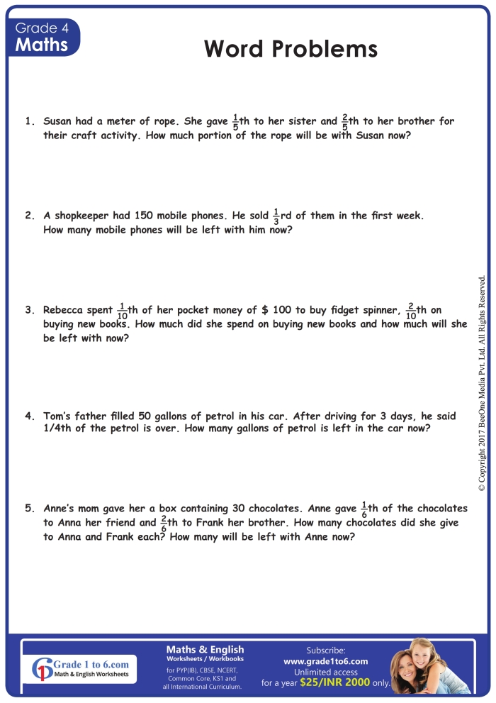 Third grade math worksheet featuring fraction word problems titled Hungry for Fractions