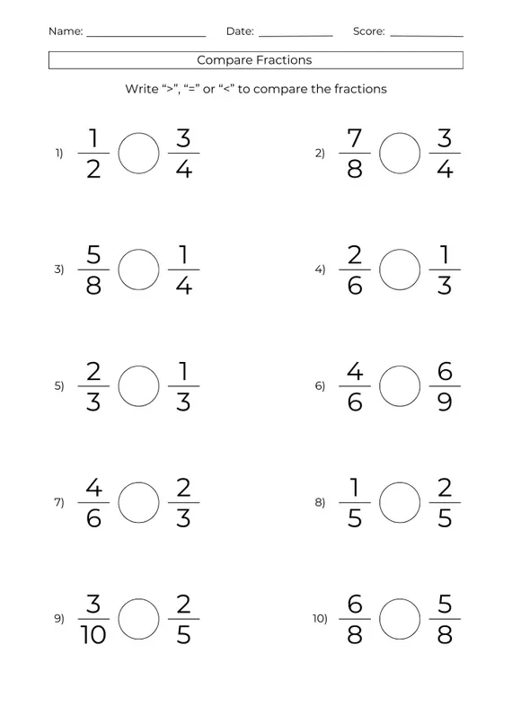 Third grade students completing a variety of math problems on a fractions learning check worksheet