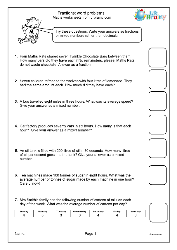 A third-grade worksheet featuring comparing fractions word problems in real-life situations