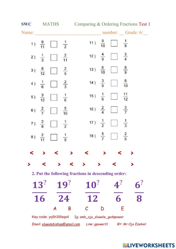 Worksheet featuring word problems to compare fractions for third graders