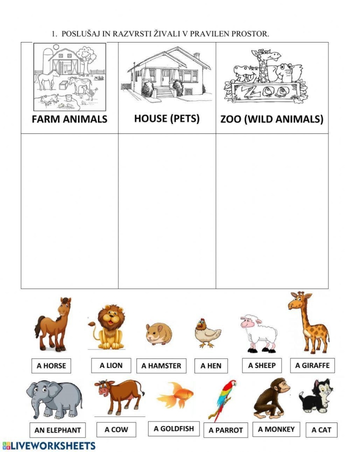 Colorful worksheet featuring farm animals to teach fractions