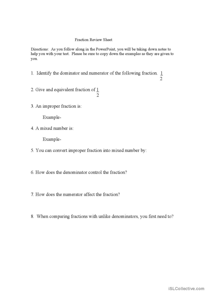 Third grade students working on a colorful math review worksheet about fractions
