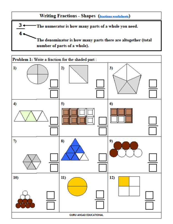 Colorful fraction review worksheet designed for third graders to enhance their understanding of fractions