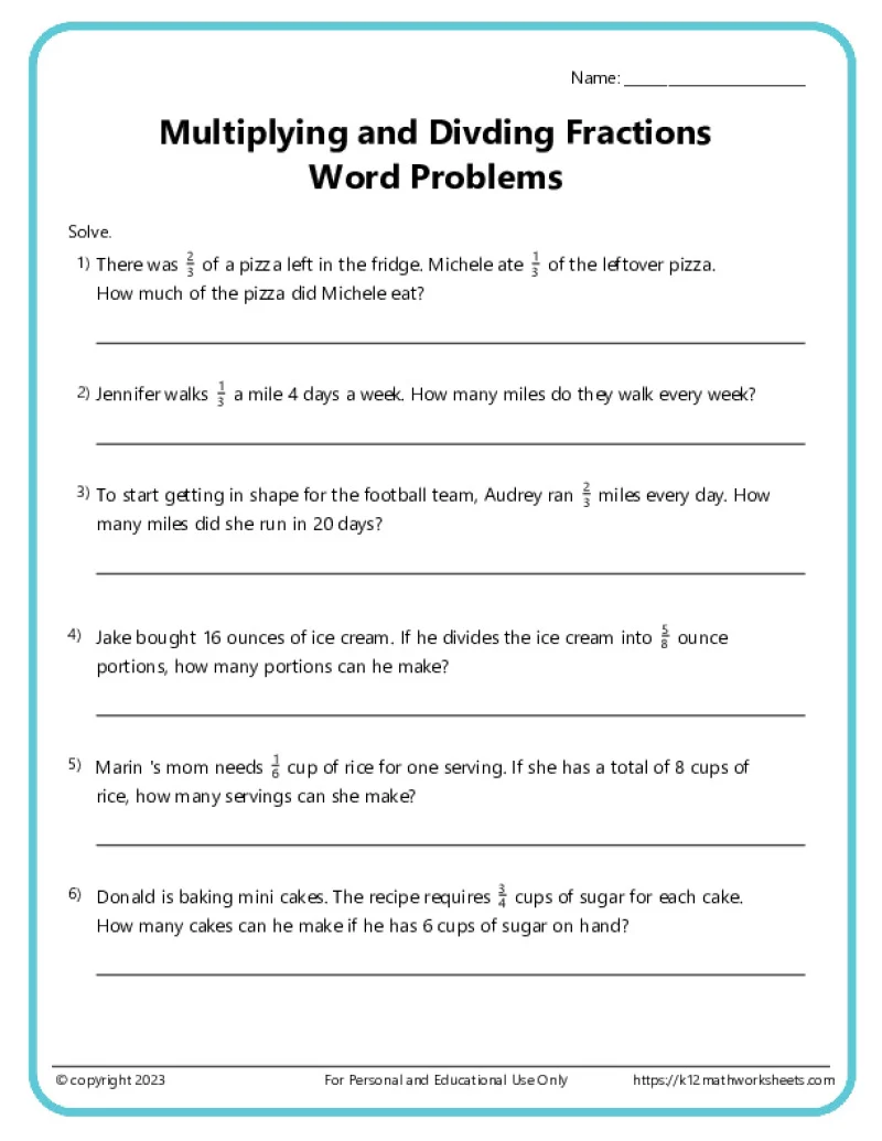 Third grade students solving Hungry for Fractions word problems on a worksheet