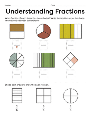Understanding Fractions Worksheet for Multiplication in Third Grade Colorful third-grade worksheet focused on understanding fractions as parts of a whole