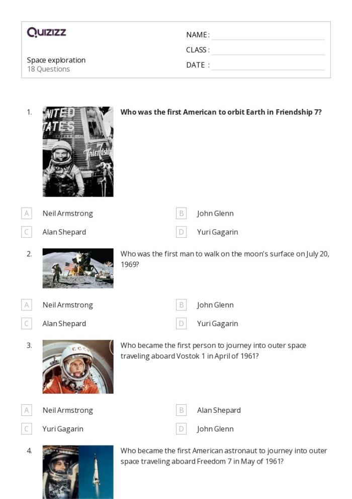 ALT text for a worksheet featuring U.S. Space Exploration: Freedom 7 for third graders