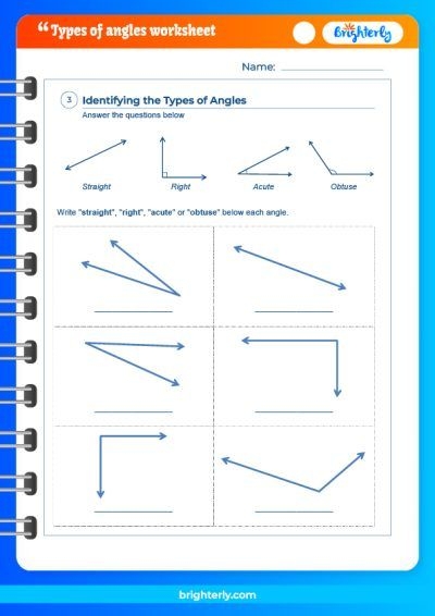 Worksheet for practicing types of angles in third grade geometry