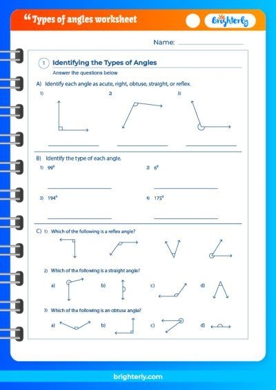 Worksheet featuring various types of angles for third-grade geometry practice