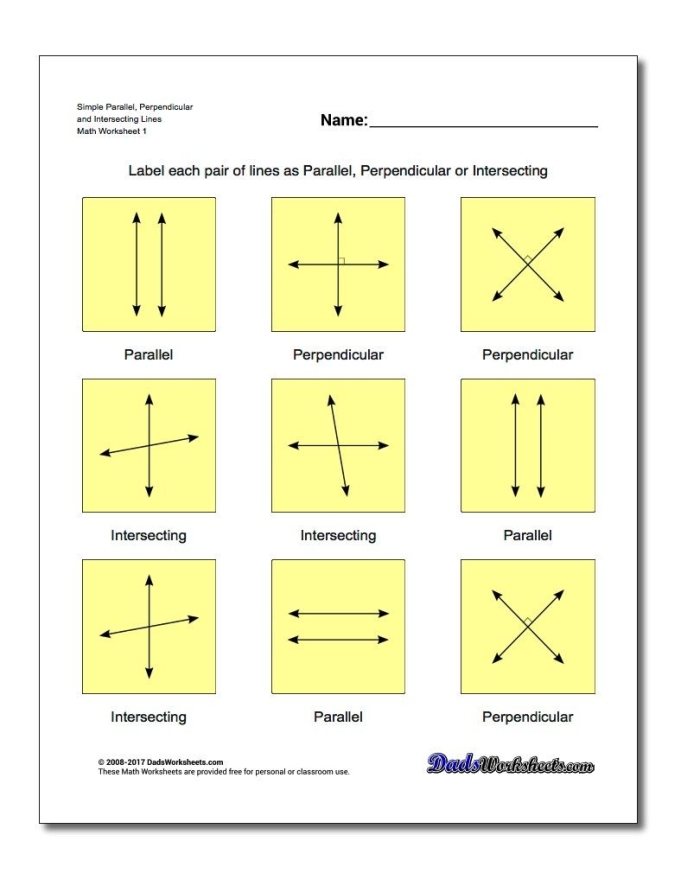 Geometry Lines Worksheet for Mixed Operations, Image 6 Worksheet focusing on geometry lines, featuring examples of parallel and perpendicular lines for third graders