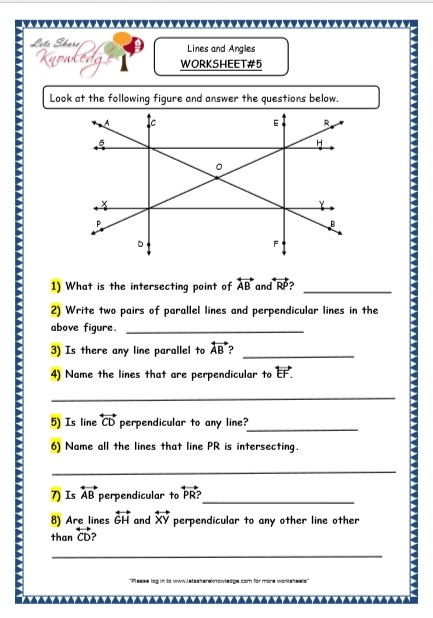 Worksheet image illustrating key concepts of geometry lines for mixed operations Geometry Lines worksheet for third graders focusing on parallel and perpendicular lines